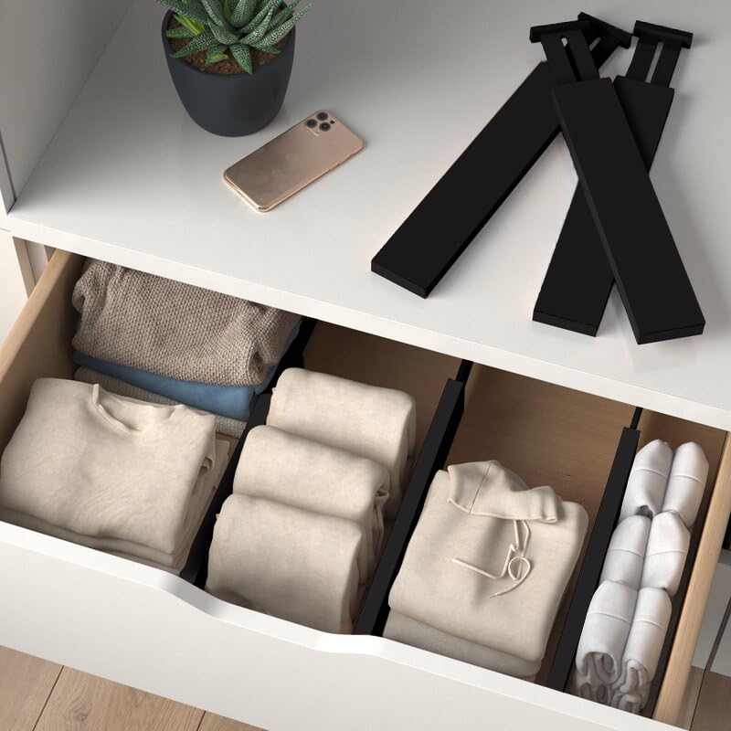 6-Pack Drawer Dividers 2.6-Inch High Dresser Organizer 16 to 22 Inch, Black | Bamboo, Spring Loaded, No Tools Needed, Fits Wide Drawers for Socks, Clothes, Utensils, Bedroom, Bathroom, Kitchen, Office - color: Black