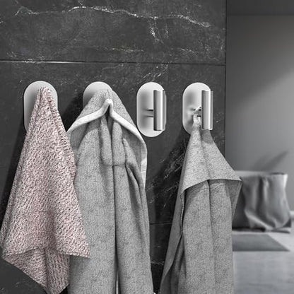 Aikzik Silver Adhesive Hooks Heavy Duty-Max 26lb, Wall Hooks for Shower, Bathroom, Towel, Coat, Robe, Stainless Steel Hooks for Hanging, Sticky Hooks for Walls No Damage- 4 Pack - color: Silver