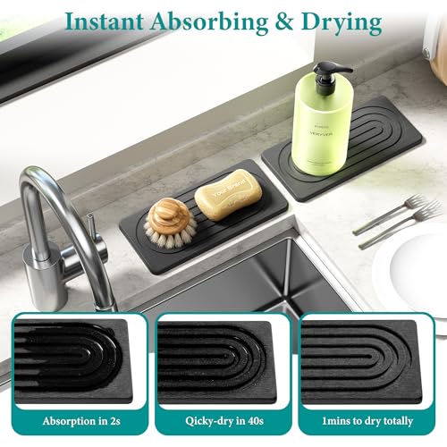 Water Absorbing Stone Tray, Quick Drying Diatomite Bathroom Tray Countertop, Stone Drying Mat for Kitchen Counter, Soap Dish Dispenser Vanity Organizer, Dark Grey-A-9.8" x 4" - color: 9.8" X 4"-dark Grey-a
