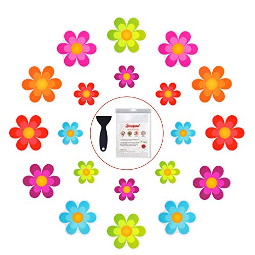 Secopad 20PCS Flower Bathtub Non Slip Stickers with Scraper, Multicolor | Comfortable PEVA Material, Large Decal Design, Strong Adhesive, Easy to Use, For Bath Tubs, Showers & Stairs