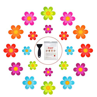 Secopad 20PCS Flower Bathtub Non Slip Stickers with Scraper, Multicolor | Comfortable PEVA Material, Large Decal Design, Strong Adhesive, Easy to Use, For Bath Tubs, Showers & Stairs