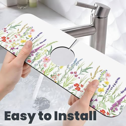 Wildflowers Floral Flower Kitchen Sink Splash Guard Faucet Mat Super Absorbent Fast Drying Mat Sink Gadgets-Fast Drying Pad Sink Mat For Kitchen Bathroom (15" X 5.5" ) - color: Wildflowers