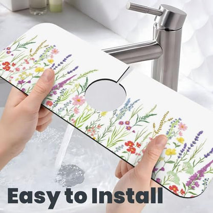 Wildflowers Floral Flower Kitchen Sink Splash Guard Faucet Mat Super Absorbent Fast Drying Mat Sink Gadgets-Fast Drying Pad Sink Mat For Kitchen Bathroom (15" X 5.5" ) - color: Wildflowers