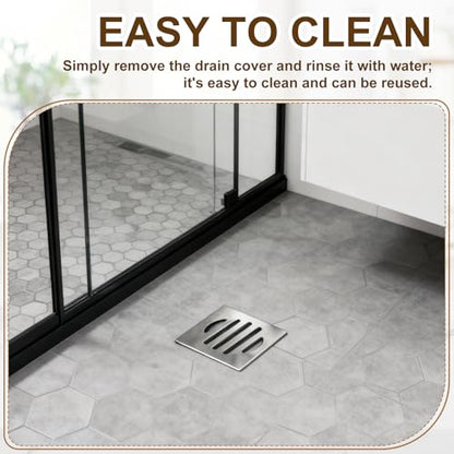 uxcell 2 Pcs Square Floor Drain Cover, Stainless Steel Shower Hair Catcher Drain Grate for Small Lawns, Bathroom Covers, Kitchen Floor Drains, Silver Tone(4/5 Inches) - size: 4/5 Inches