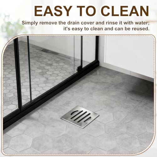 uxcell 2 Pcs Square Floor Drain Cover, Stainless Steel Shower Hair Catcher Drain Grate for Small Lawns, Bathroom Covers, Kitchen Floor Drains, Silver Tone(3 Inches) - size: 3 Inches