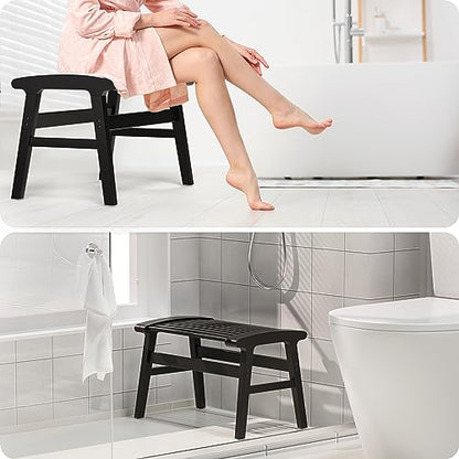 Shower Chair for Insider Shower, Bamboo Shower Bench with Big Soft Surface Waterproof Nonslip Shower Stool for Elderly Disabled, Sturdy Shower Seat 350 lbs Capacity for Bathroom, Living Room (Black) | Bamboo Strip Design, Comfort Sitting Experience, Sturd