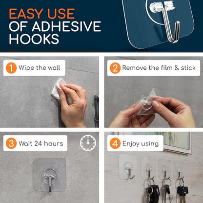 Adhesive Wall Hooks for Hanging, Heavy Duty No Drill, 22 lbs, 12 Pack | GLUIT Adhesive Wall Hooks for Hanging, Transparent Waterproof Sticky Towel Hook for Bathroom Kitchen Home Outdoor - size: Medium, 12 pcs