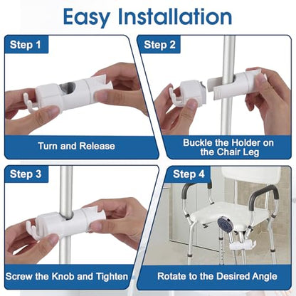 Handheld Shower Head Holder Attachment for Shower Chair, Shower Accessories Fit for Bath Seat, Transfer Bench, Bath Stool, and Shower Commode, Tool Free Installation, Universal Fit, Shower Aids