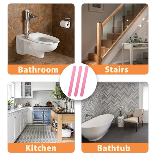 24Pcs Pink Bathtub Stickers Non Slip | Anti Slip Shower Strips, Adhesive for Bathroom Bathtub, Shower Floor & Ladders, Includes Scraper - color: Pink