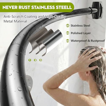 Curved Shower Curtain Rod， Adjustable 33-78 Inches Matte Black All Stainless Steel Curved Shower Rod，Shower Curtain Rod for Extra Shower Space for Bathroom, Bathtub, Stall, No Rust, Need to Drill - color: Black