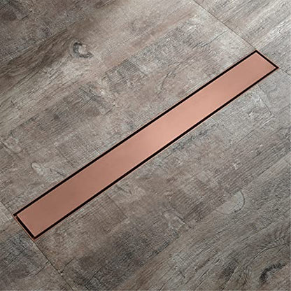 Linear Shower Drain with Tile Insert Grate, 23.6-Inch Professional Brushed 304 Stainless Steel Rectangle Shower Floor Drain, Floor Shower Drain(Rose Gold)