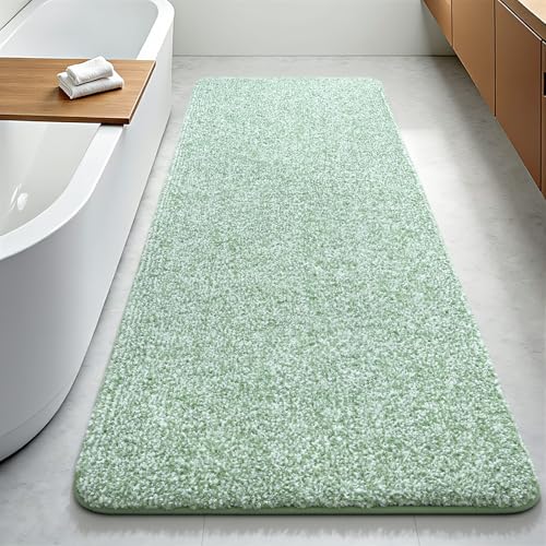 Bathroom Runner Rug 24x70 Inch, Absorbent Long Bath Rugs for Shower Floor | Non Slip Washable Bathroom Rugs, Soft Plush Thick Microfiber Large Bath Mat for Tub Double Sink Vanity, Green and White - color: Green and White, size: 24" x 70"
