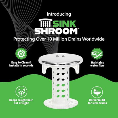 SinkShroom Revolutionary Bathroom Sink Drain Protector Hair Catcher, Strainer, Snare, Silicone , Brushed, Sinkshroom Chrome Edition, 1" -1.4" - color: Sinkshroom Chrome Edition