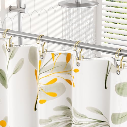 Bathway Gold Shower Curtain Hooks Ring, 12 Pcs Double Sided Shower Hooks, Rust Proof Metal Shower Hooks for Bathroom, Anti-Drop Shower Rings for Shower Curtain & Liners - color: Gold, style: Double-layer Shower Hooks