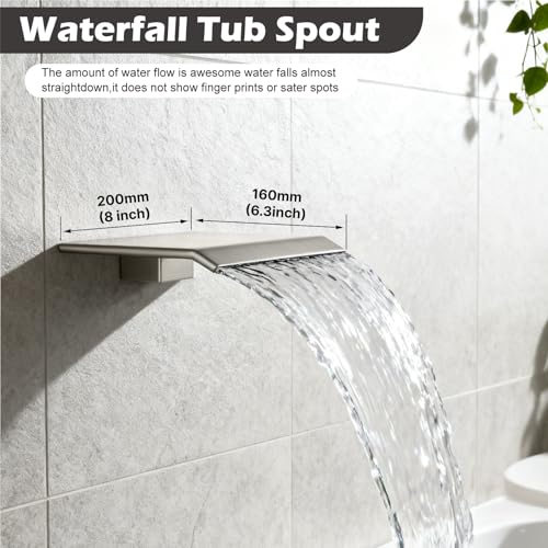 Midanya Shower System with Tub Spout,Bathtub Shower Faucet Set with Square Rainfall Head and Handheld Sprayer Wall Mount Tub Faucet Set with Valve and Trim Kit,16 Inch Brushed Nickel - color: Brushed Nickel, size: 16 Inch