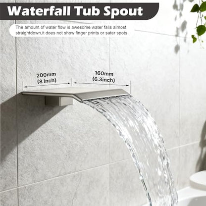 Midanya Shower System with Tub Spout,Bathtub Shower Faucet Set with Square Rainfall Head and Handheld Sprayer Wall Mount Tub Faucet Set with Valve and Trim Kit,16 Inch Brushed Nickel - color: Brushed Nickel, size: 16 Inch