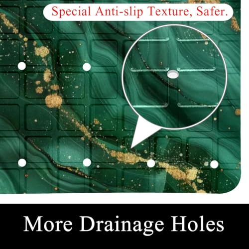 Non Slip Shower Mat Bathtub Mat 15.1x26.8 Inch, Quick Dry Bath Mat with Drain, Soft PVC Bath Mats for Bathroom Tub Shower Floor, Green Marble Gold Veins - color: Multi 5