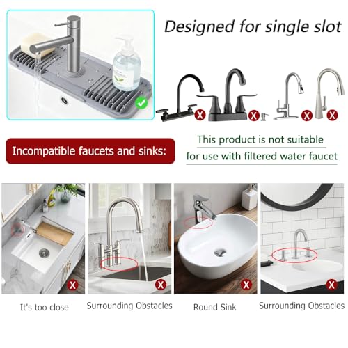 DK-SIMINA Silicone Faucet Mat Silicone Faucet Drip Catcher with Cuttable Circular Central for Kitchen Sink, Tailor-Made for Faucets with Deck Plate【Light Grey】 - color: Light Gray
