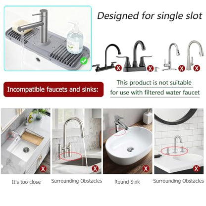 DK-SIMINA Silicone Faucet Mat Silicone Faucet Drip Catcher with Cuttable Circular Central for Kitchen Sink, Tailor-Made for Faucets with Deck Plate【Light Grey】 - color: Light Gray