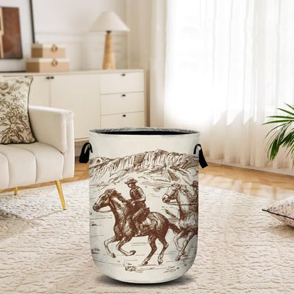 American Wild West Desert Cowboys Laundry Basket, Laundry Hamper Collapsible Oxford Cloth with Handle Clothes Storage Bin for Bathroom Laundry Room Bedroom 15.7 X 20 Inch - color: American Wild West Desert Cowboys