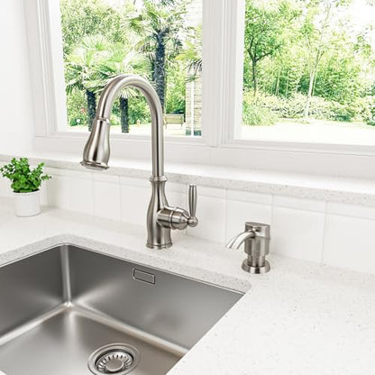 Soap Dispenser for Kitchen Sink Brushed Nickel， Built-in Dispenser, ABS Dispenser Pump with 17 oz PET Bottle, Refill from Top - color: Brushed Nickel, style: 17oz Bottle