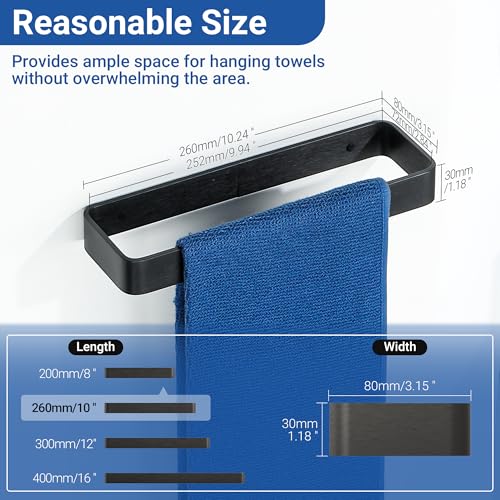 SAYAYO Matte Black Hand Towel Holder for Bathroom Wall, 10 Inch Self Adhesive Towel Bar Hand Towel Rack Square Heavy Duty - color: Black, size: 10 Inch