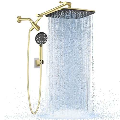 Veken Gold 11.8" High Pressure Shower Head with Handheld, Leak-Proof Design | Handheld Shower Head with Multi Spray Modes,Rainfall Combo with 15" Metal Extension Arm,Detachable Dual Shower,Regaderas Para - color: Pure Gold, size: 11.8 Inch High Pressure
