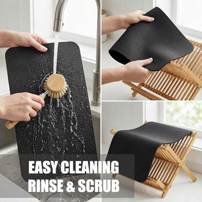 2PCS Customizable Small Dish Drying Mat: 18"Lx9"W Trimmable Quick Dry Pad | Non-Slip Absorbent Heavy Duty Microfiber Drip Catcher & Counter Protector for Kitchen Sink & Bathroom Counter Tray