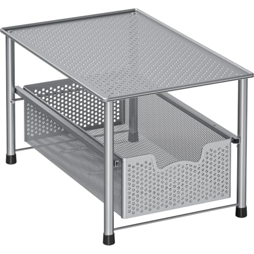 Simple Houseware Stackable Under Sink Sliding Basket Drawer, Silver | Perforated Free Standing Organizer, Kitchen/Pantry/Cabinet/Counter - color: Silver
