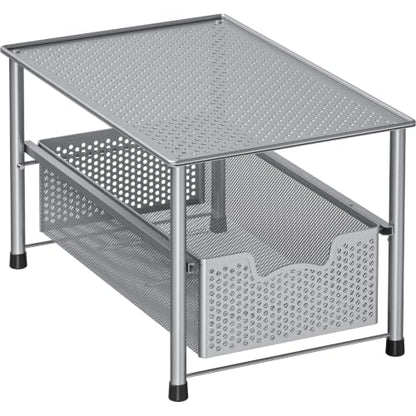 Simple Houseware Stackable Under Sink Sliding Basket Drawer, Silver | Perforated Free Standing Organizer, Kitchen/Pantry/Cabinet/Counter - color: Silver