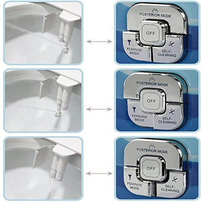 Non-Electric Mechanical Bidet for Toilet with Self Cleaning Dual Nozzle(Frontal & Rear Wash) Adjustable Water Pressure, Fresh Water Bidet Toilet Seat Attachment