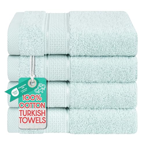 American Soft Linen Salem Washcloth Sets, 4 Piece Luxury 600 GSM 100% Cotton Washcloths for Bathroom, 13x13 inches Washrags Premium Quality Hand Face Towels, Mint - color: Mint Green, size: 13x13"