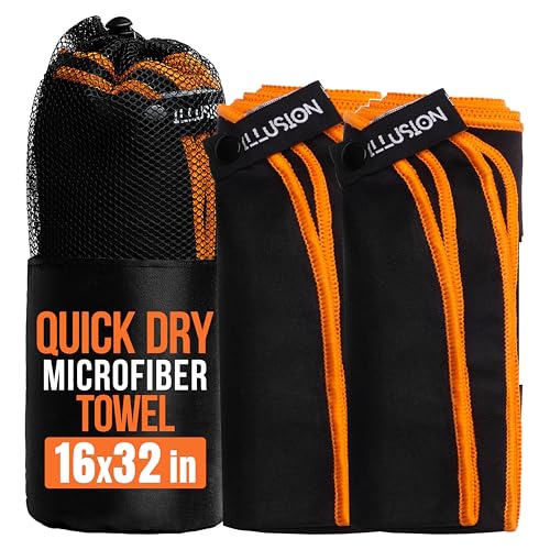 illusion Small Microfiber Gym Towels for Men and Women Active Sports (32" L x 16''W)-Lightweight Quick Dry Gym Towel for Sweat-Workout Towels Ideal for Yoga, Camping, Running, and Outdoor Activities - color: Black - Orange, size: 32x16 in - Pack of 2
