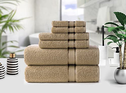 COTTON CRAFT Ultra Soft 6 Piece Towel Set - 100% Cotton Towels - Linen | Absorbent 580 GSM Quick Dry Everyday Premium Luxurious Bathroom Towels - 2 Large Bath Towels, 2 Hand Towels, 2 Washcloths - color: Linen