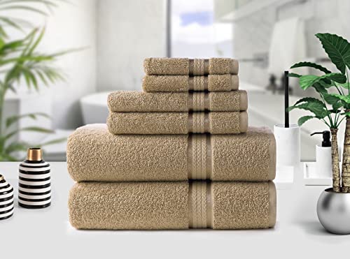 COTTON CRAFT Ultra Soft 6 Piece Towel Set - 100% Cotton Towels - Linen | Absorbent 580 GSM Quick Dry Everyday Premium Luxurious Bathroom Towels - 2 Large Bath Towels, 2 Hand Towels, 2 Washcloths - color: Linen, size: 6 Piece Towel Set