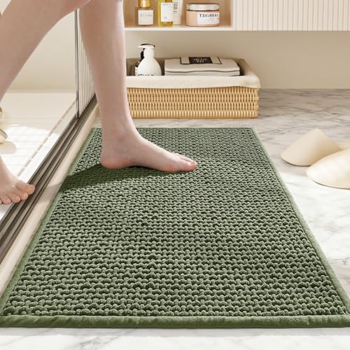 Bathroom Rugs Non Slip Washable, Super Absorbent Thin Bath Mat for Small Quick Dry Low Pile Bathroom Rug, (Dark Green, 32″x20″) - color: Dark Green, size: 1'8" x 2'8" (32″x20″)
