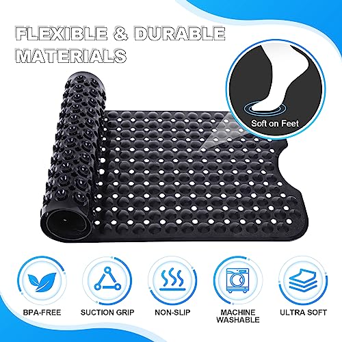 Bathtub and Shower Mats, 40x16 Inch Extra Large Non Slip Soft Bath Tub Mat with Suction Cups and Drain Holes for Bathroom Floor and Keep Tubs Clean, Machine Washable, Black - color: Black