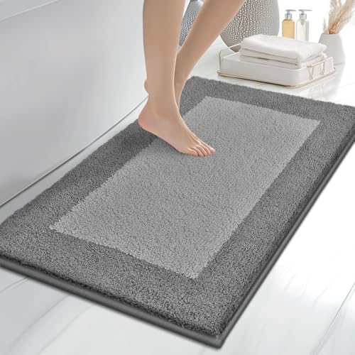 anllugs Bathroom Rugs, 24" x 36" Soft Bath Rugs, Grey & Dark Grey | Non-Slip, Super Absorbent, Machine Washable, Quick Dry, Bath Mats for Shower and Bathtub, TPR Backing - color: Grey & Dark Grey, size: 24" X 36"