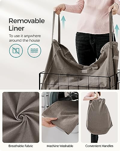 SONGMICS Laundry Hamper, 29 Gal. (110L) Laundry Basket, Collapsible Clothes Hamper, Removable and Washable Liner, Metal Wire Frame, for Bedroom Bathroom, Black and Camel Brown ULCB111N01 - color: Black + Camel Brown, size: 110 L