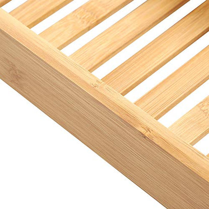 Bathtub Tray — Bath Storage Rack with Wine Glass Holder for Tub Accessories, Snacks, and Book, 27.3 Inch Length, Natural Wood Finish