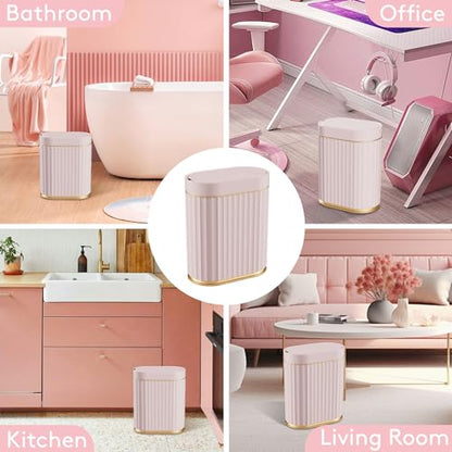 ELPHECO Sensor Trash Can with Lid, 2 Gallon, Bathroom Trash Bin, Pink Gold | Automatic Garbage Can, Waterproof Plastic Wastebasket, Slim Bin for Dorm Room, Bathroom and Office - color: Pink Gold