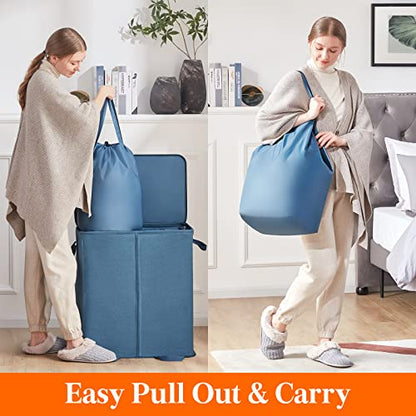 Lifewit Double Laundry Hamper with Lid and Removable Laundry Bags, Large Collapsible 2 Dividers Dirty Clothes Basket with Handles for Bedroom Laundry Room Closet Bathroom College, 136L Blue - color: Blue, size: 136L