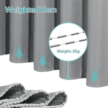 3 in 1 Shower Curtain Set, Waffle Shower Curtain and Liner Set with 12 Double Sided Shower Curtain Hooks, 258GSM Luxury Weighted Cloth Shower Curtains for Bathroom, 72 W x 72 H, Grey - color: Grey, size: 72"W x 72"L (Pack of 1)