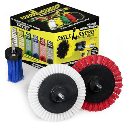 Car Detailing Drill Brushes - Crevice Cleaning Brushes for Household Use | Narrow Gap Cleaner Brush - Concrete Scrubbing Tool - Crevice Brush for Drill - Window Track Cleaning Tools - Gap Cleaner Kit - color: White, Red, Blue