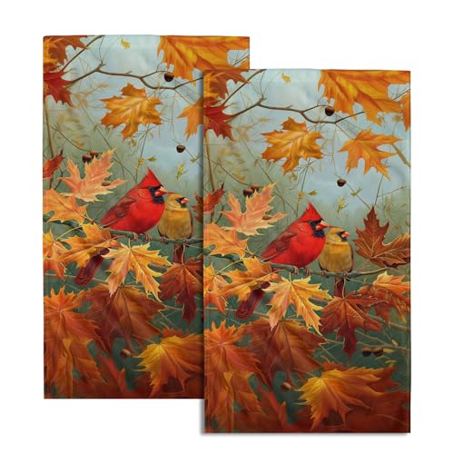 Giwawa Fall Birds Hand Towel Set of 2 Autumn Trees Maple Leaves Orange Towel Rustic Thanksgiving Face Towel Ultra Soft Fast Drying Seasonal Dish Wash Cloth for Hotel Bathroom Gym Home - color: Fall Birds
