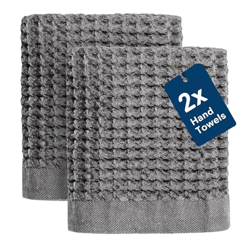ONSEN Supima® Waffle Hand Towels, Quick Dry Lint Free 100% USA Cotton, Lightweight Absorbent Hand Towel Set, 16x30 in (Cinder Grey, Hand Towel 2-Pack) - color: Cinder Grey, size: Hand Towel 2-Pack