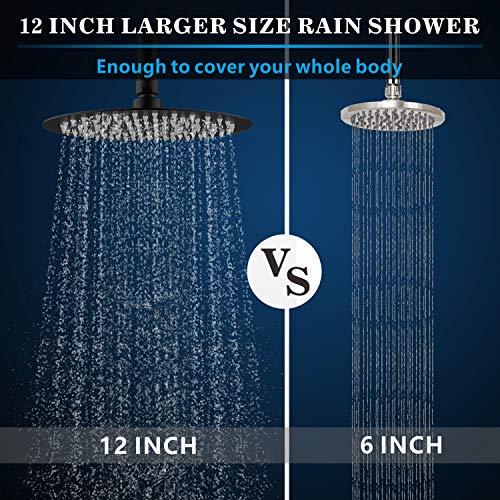 Voolan Rain Shower Head, High Flow Large Rainfall Showerhead Made of All Metal Stainless Steel, Waterfall Body Covering, Universal Wall and Ceiling Mount (12 Inch, Black) - color: Matte Black, size: 12 Inch