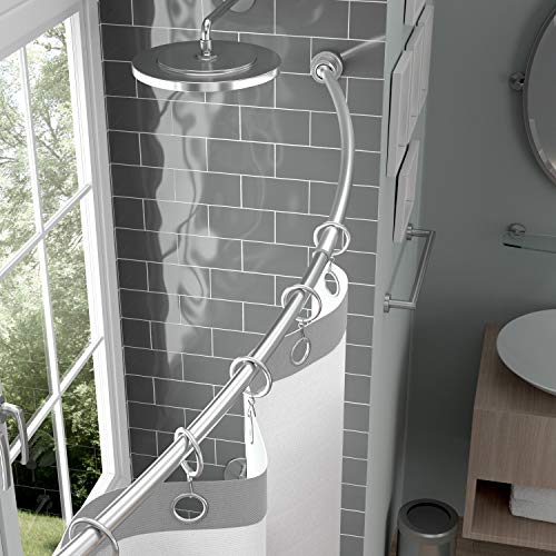 Gatco 827SN Modern Minimalist Curved Shower Rod Set, 42"-72", Satin Nickel | Wall Mount Adjustable Length Stainless Steel Shower Curtain Rod | Expands Shower Space Up To 8 Inches - color: Satin Nickel
