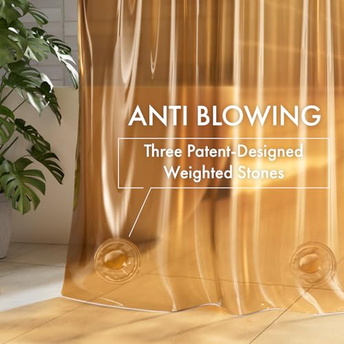 AmazerBath No Hook Shower Curtain and Liner 3-in-1, 8G Luxury Heavy Duty Clear Orange No Hook Shower Curtain Liner, 72x75 Cute EVA Bathroom Weighted Plastic Shower Curtain with 3 Heavyweight Stones - color: Rainbow Sunset