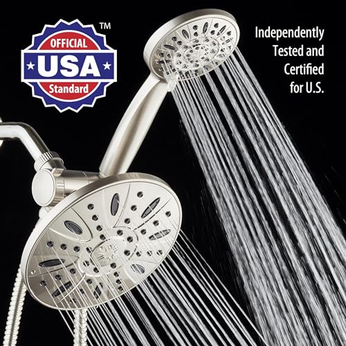 AquaDance 7" Premium High Pressure 3-way Rain & Handheld Shower Head Combo | Enjoy Luxury 7-inch Showerhead & 6-mode Hand Shower Separately or Together! Premium Stainless Steel Hose - Nickel - color: Satin Nickel, size: 2.5 Gallons Per Minute